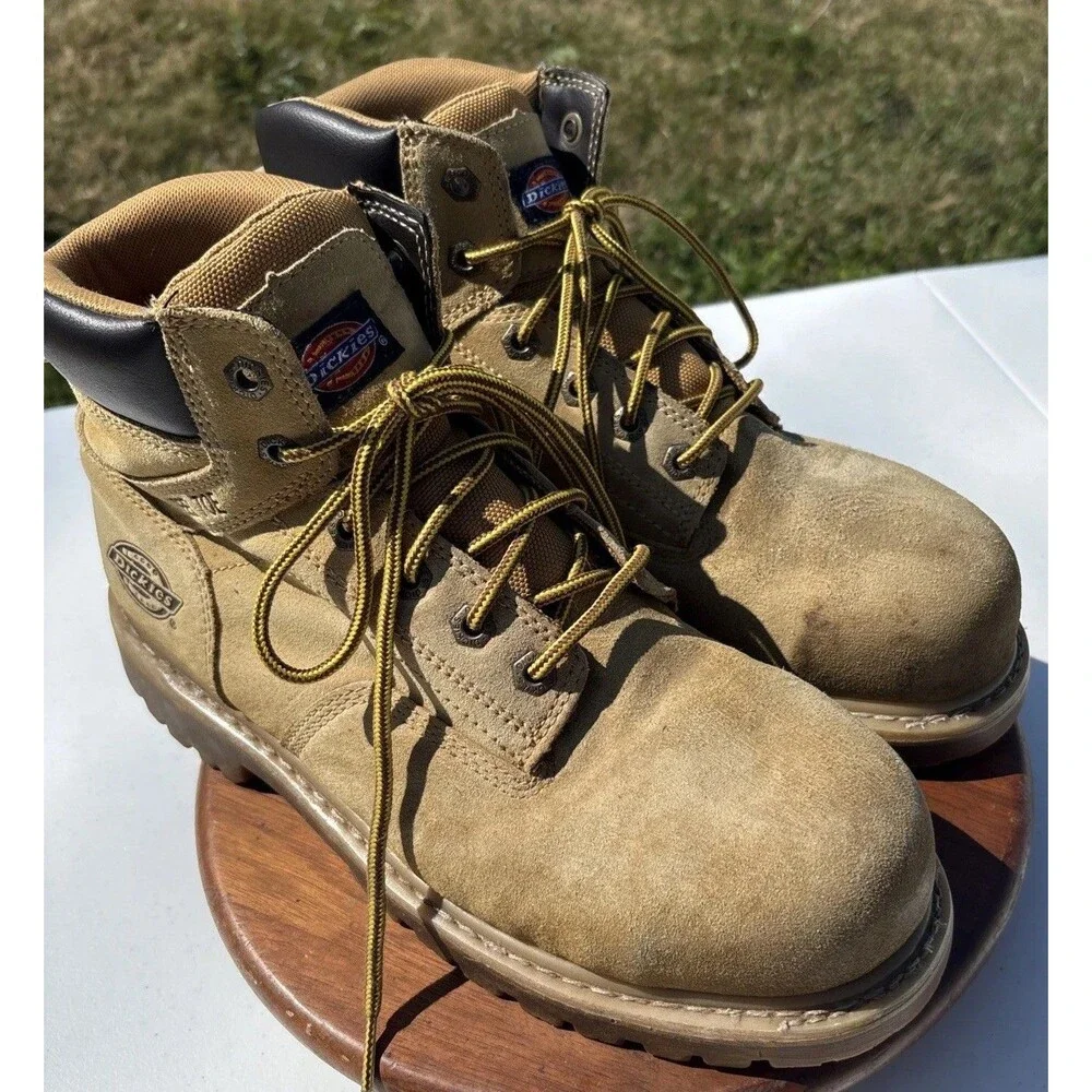 Dickies Work Boots Mens 11 W Tan Brown Steel Toe Suede Oil Resistant Lace Up